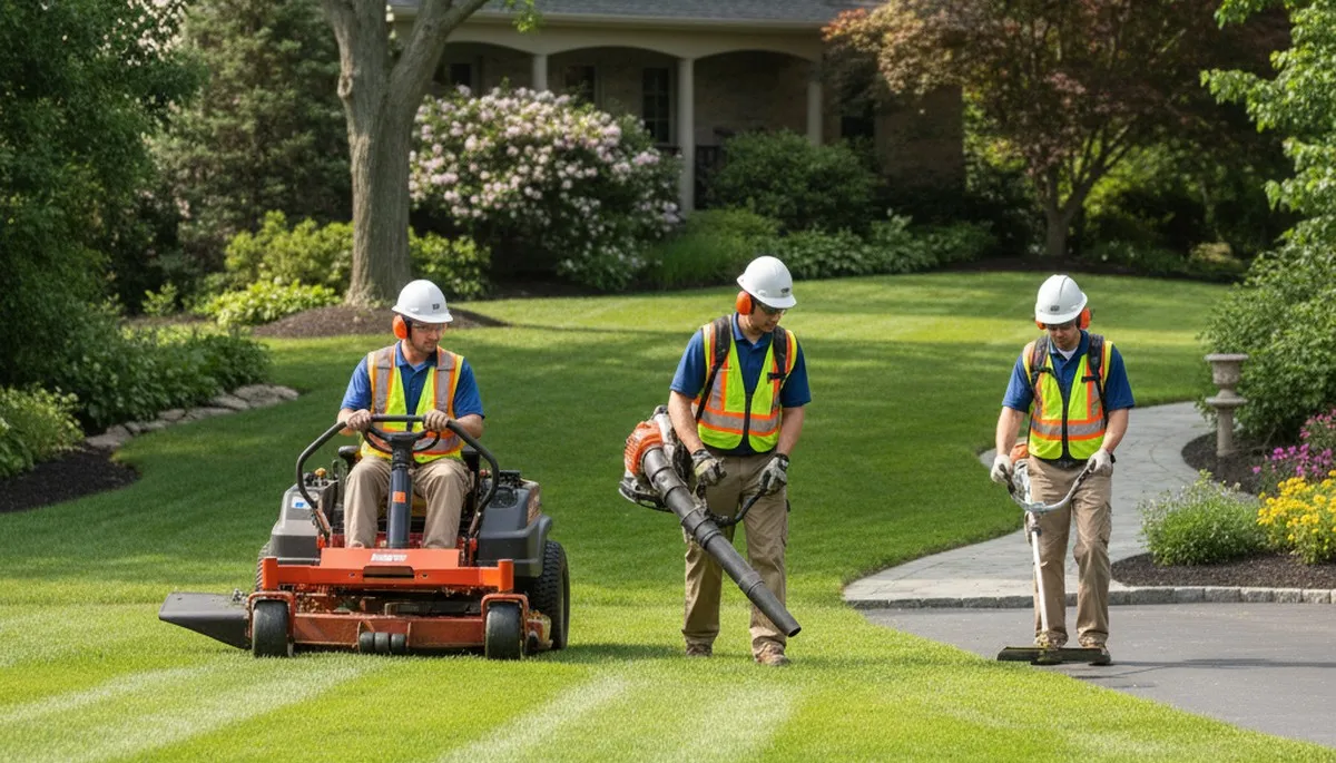 Tree service crew trimming trees in Saint Louis, MO for safe, tidy yard maintenance