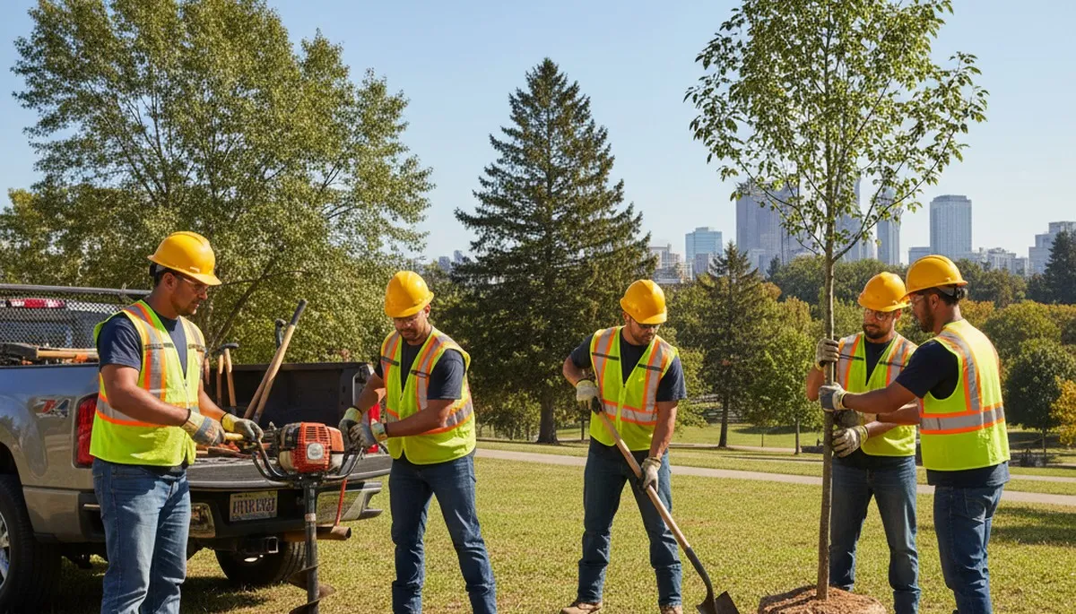 Saint Louis arborist planting a young tree for residential tree care services