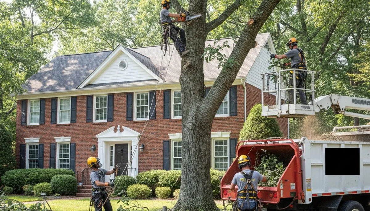 Tree service crew trimming trees in Saint Louis, MO for safe, professional property care