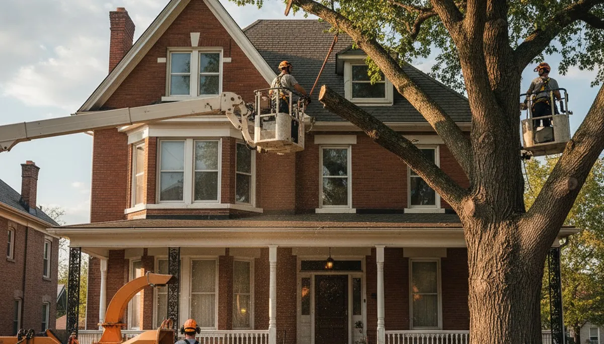 Tree service crew trimming a tree in Saint Louis, MO for safe, professional property care