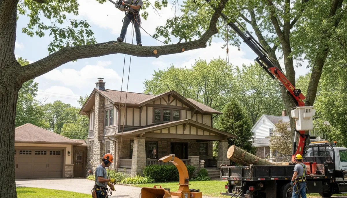 Tree service crew trimming branches in Saint Louis, MO