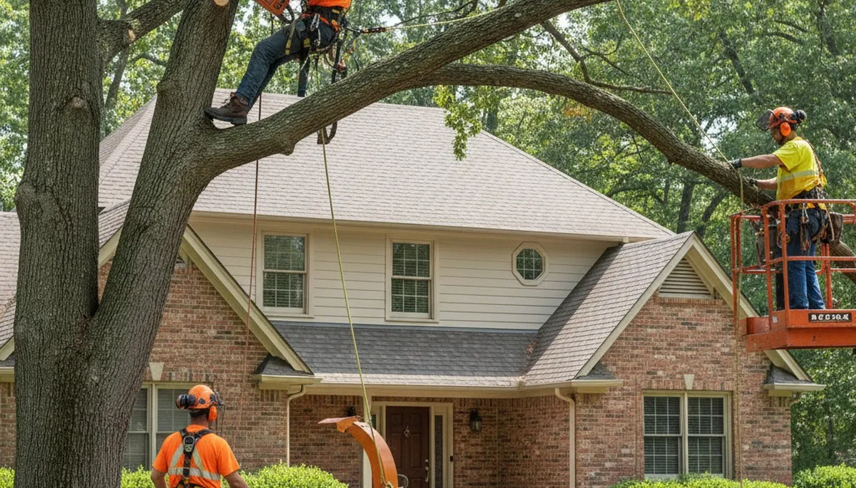 Tree service crew trimming a tree in Saint Louis, MO for safe, professional property care