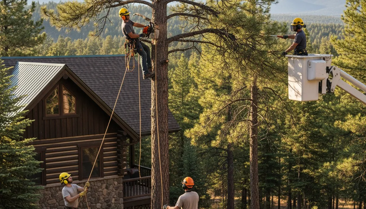 Tree service crew trimming trees in Saint Louis, MO for safe, professional property maintenance