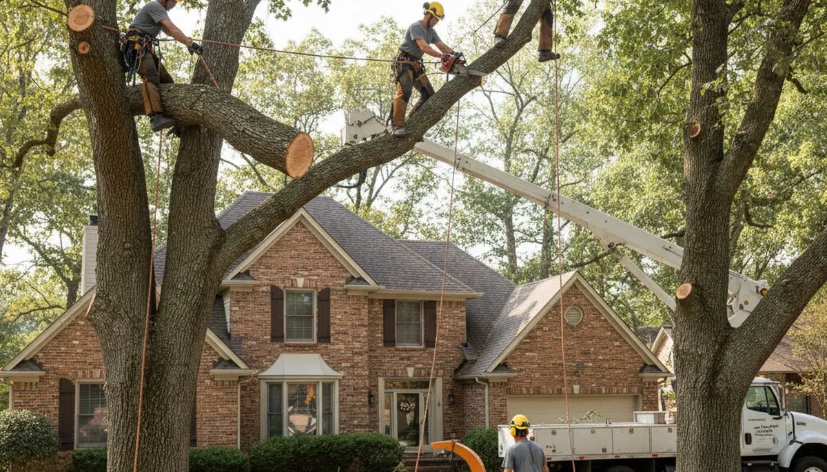 Tree service crew trimming trees in Saint Louis, MO for safe, professional property care